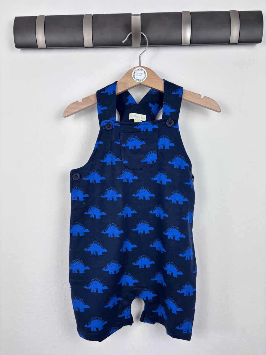 JoJo Maman Bébé Navy Dinosaur Dungaree Shorty Romper-Dungarees-Second Snuggle Preloved