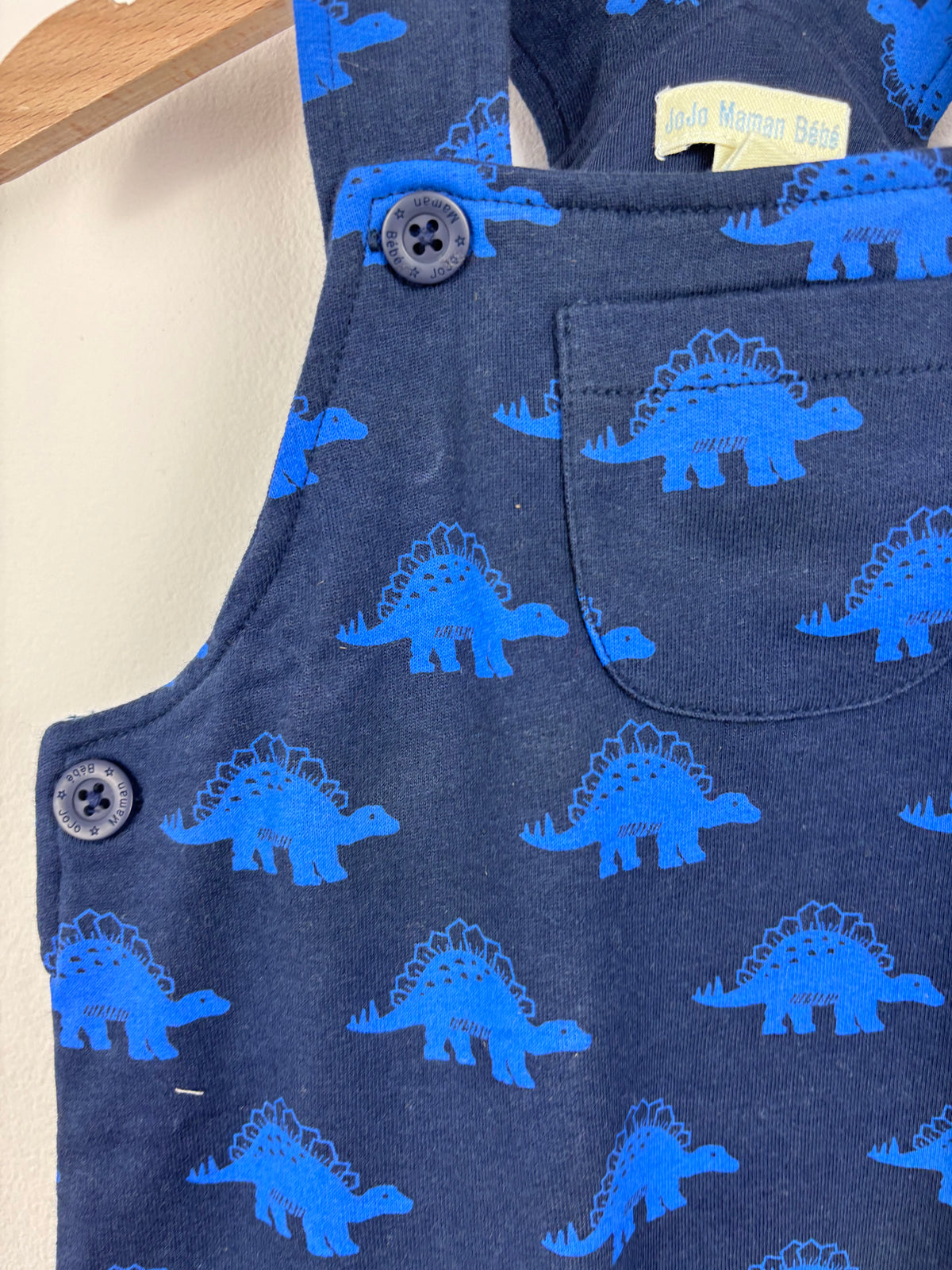 JoJo Maman Bébé Navy Dinosaur Dungaree Shorty Romper-Dungarees-Second Snuggle Preloved