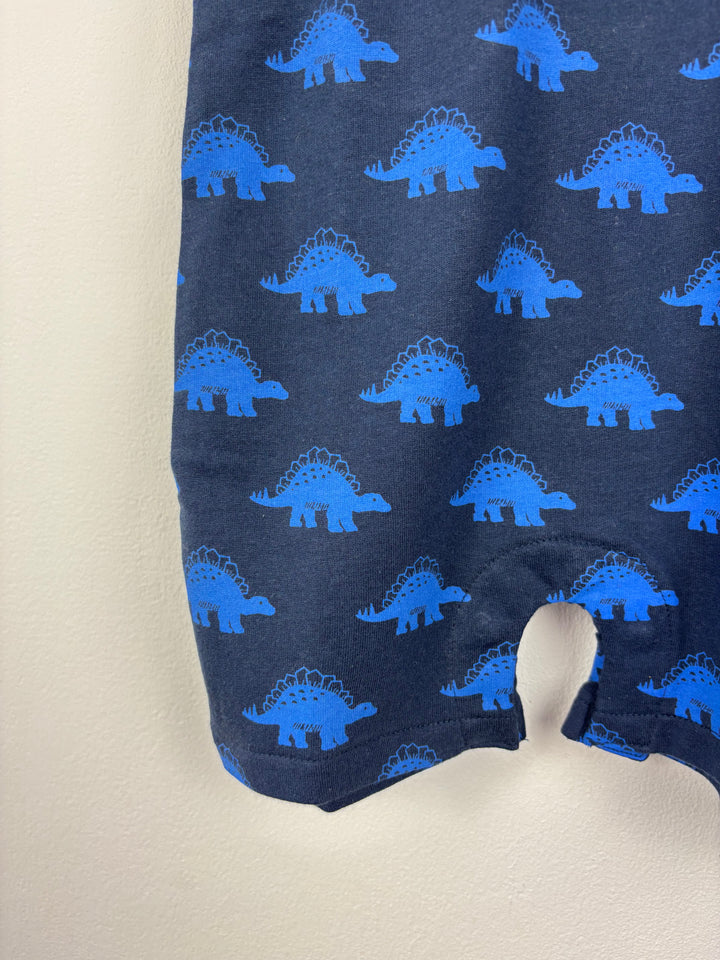 JoJo Maman Bébé Navy Dinosaur Dungaree Shorty Romper