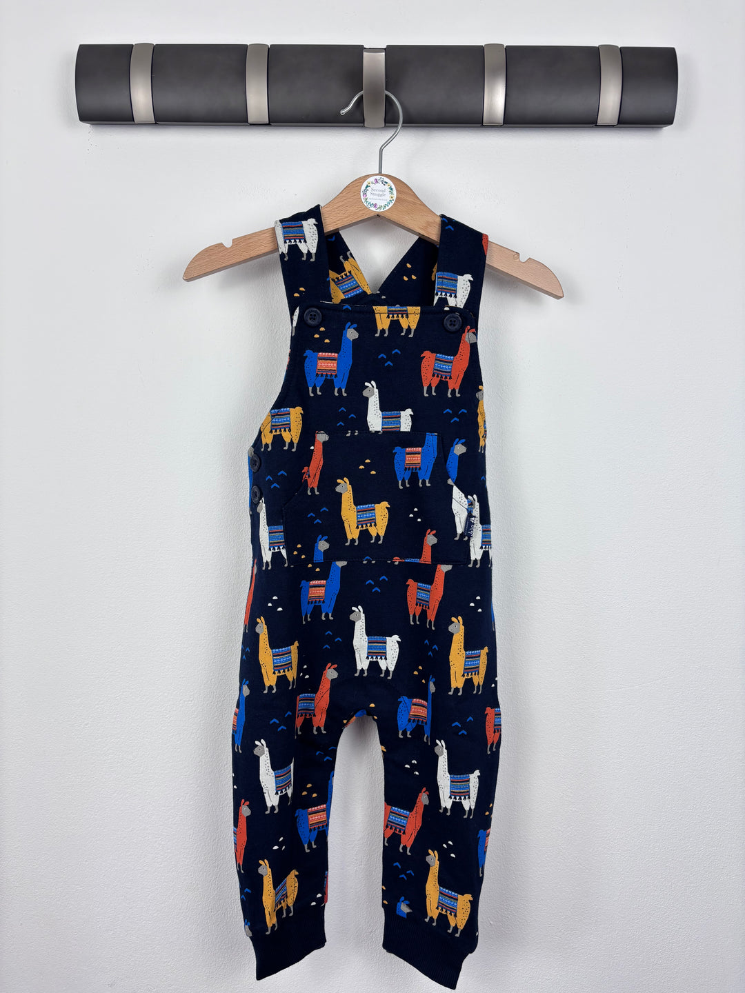 JoJo Maman Bébé Navy Llama Dungaree Romper