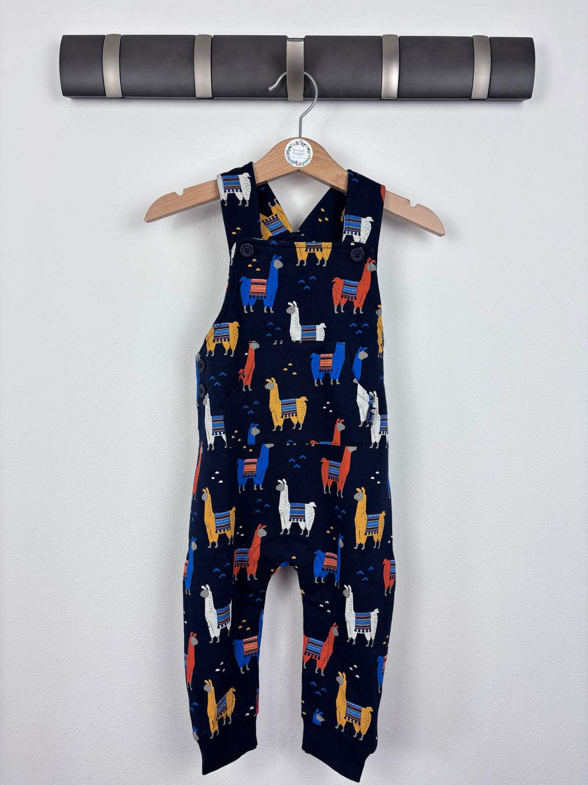 JoJo Maman Bébé Navy Llama Dungaree Romper-Dungarees-Second Snuggle Preloved