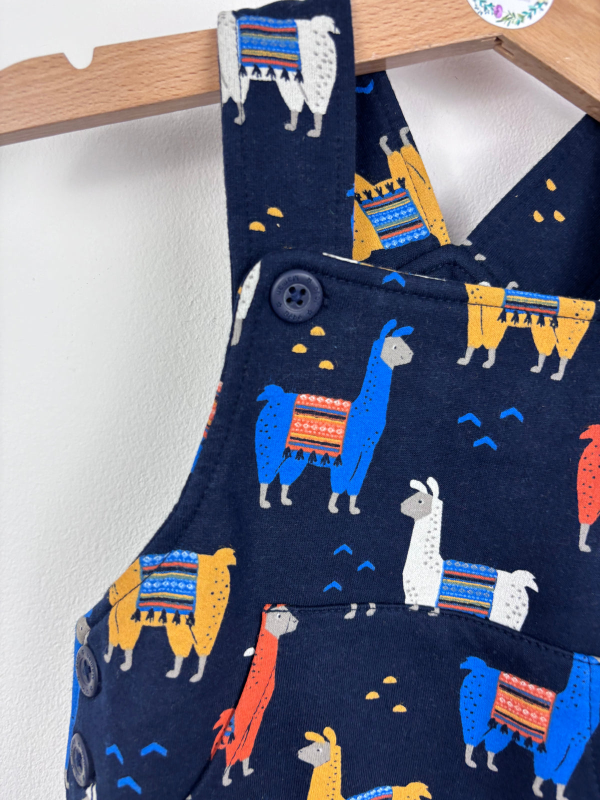 JoJo Maman Bébé Navy Llama Dungaree Romper-Dungarees-Second Snuggle Preloved