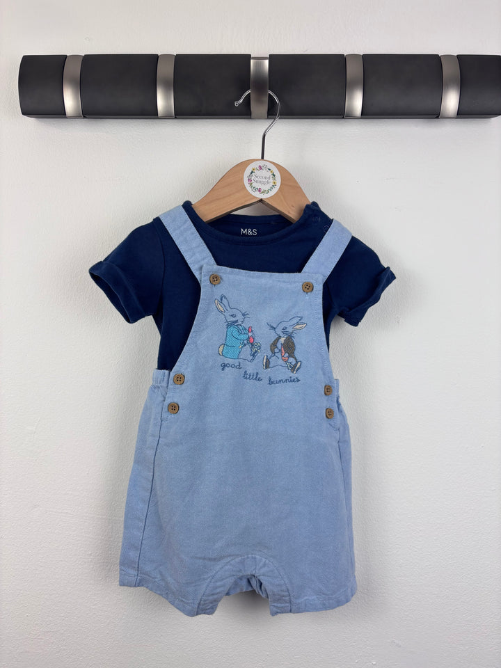 M&S Bunny Dungarees Set 0-3 Months-Dungarees-Second Snuggle Preloved