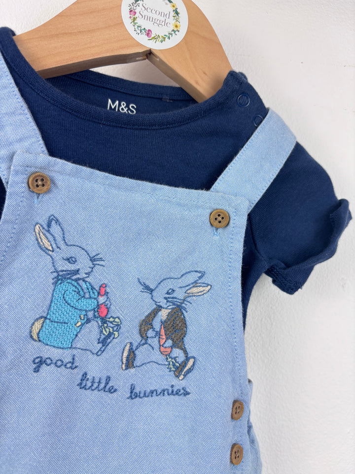 M&S Bunny Dungarees Set 0-3 Months-Dungarees-Second Snuggle Preloved