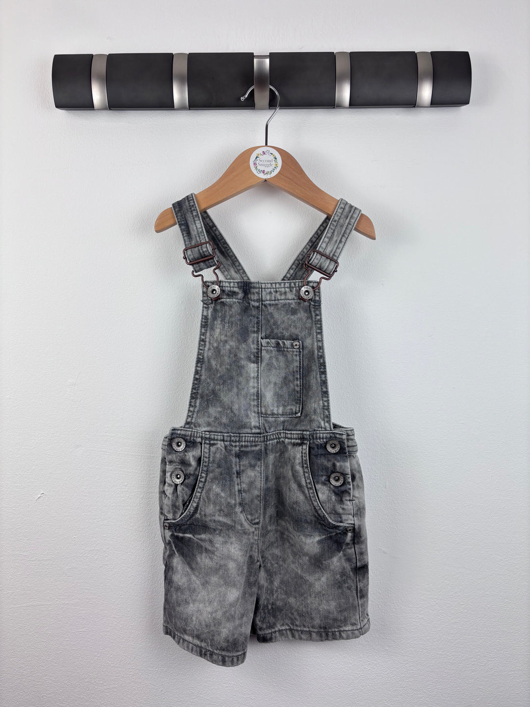 Next Grey Denim Dungaree Shorts 2–3 Years-Dungarees-Second Snuggle Preloved