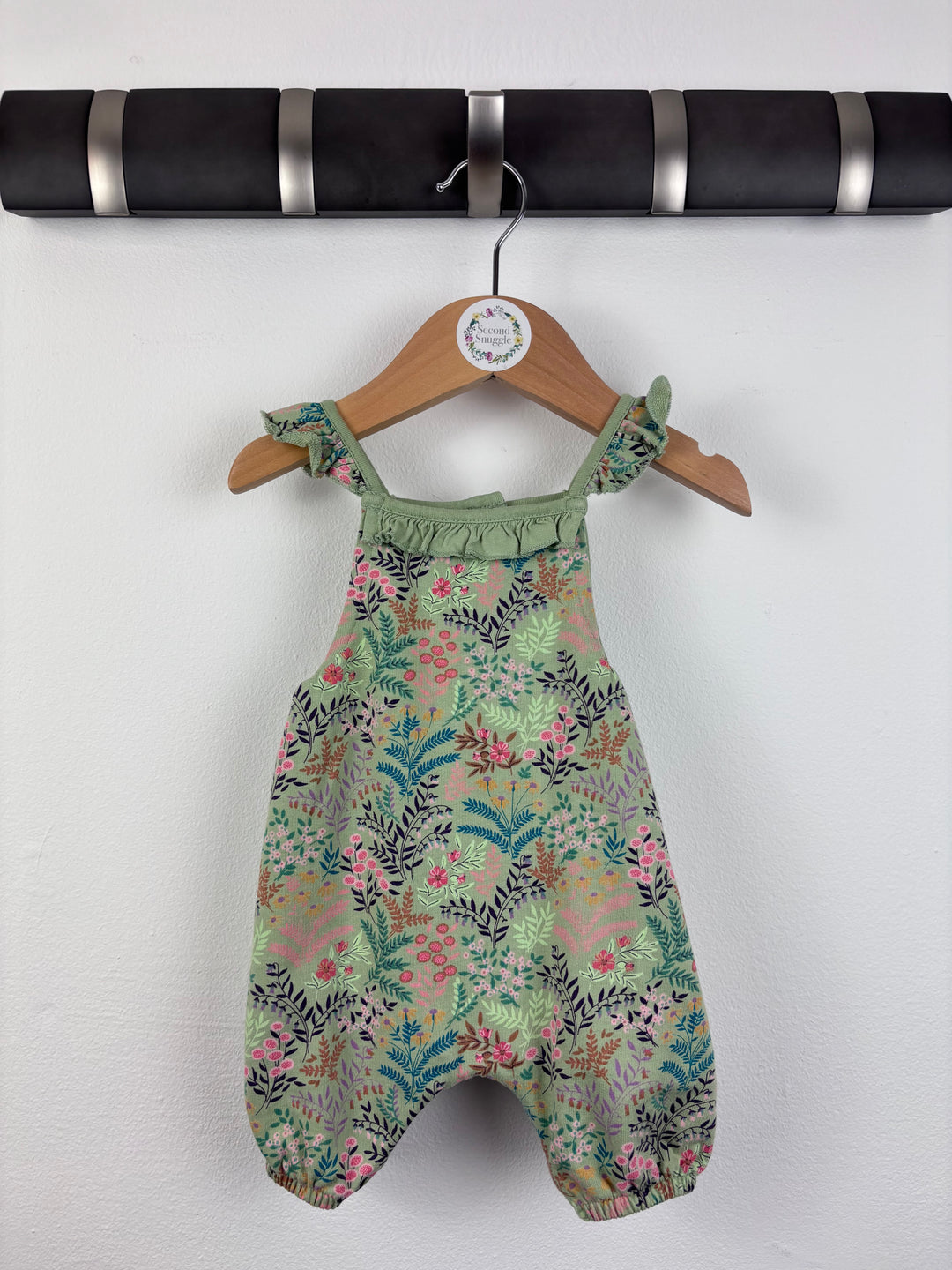 Next Green Floral Dungarees First Size-Dungarees-Second Snuggle Preloved