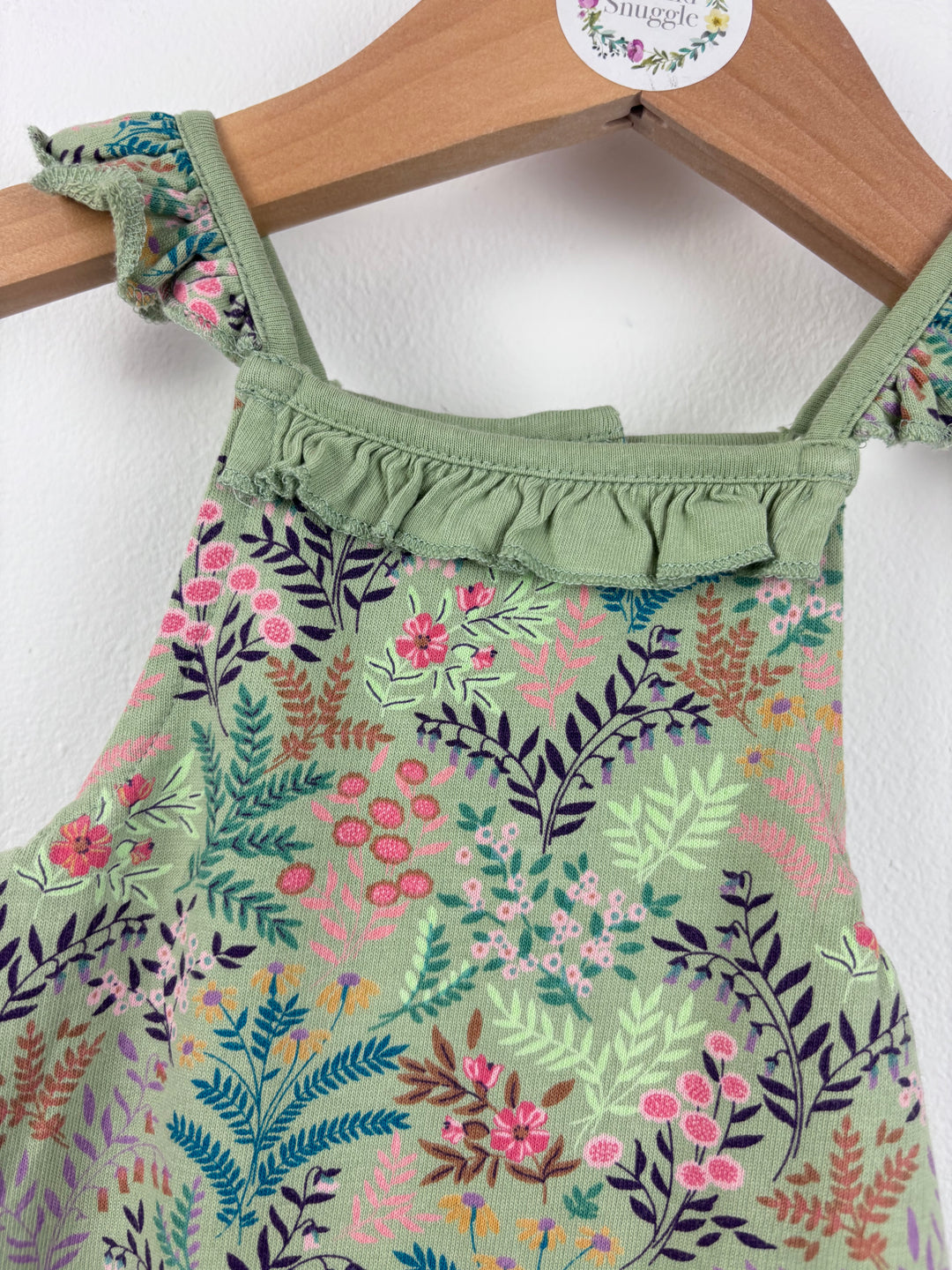 Next Green Floral Dungarees First Size-Dungarees-Second Snuggle Preloved