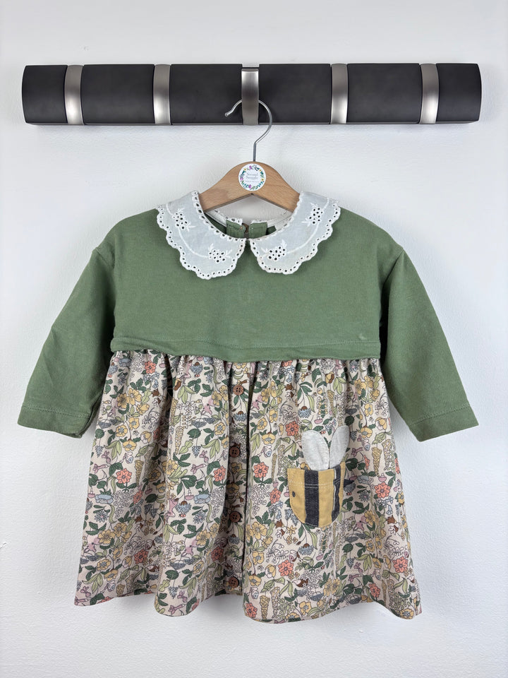 Next Forest Green Floral Dress 9-12 Months - PLAY-Dresses-Second Snuggle Preloved