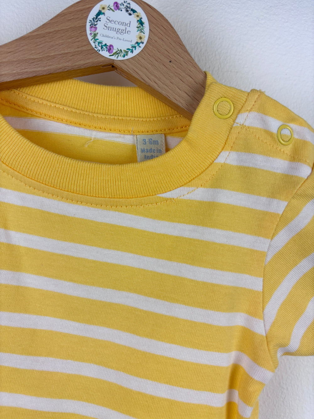 JoJo Maman Bebe Yellow Stripe T Shirt 3-6 Months-Tops-Second Snuggle Preloved