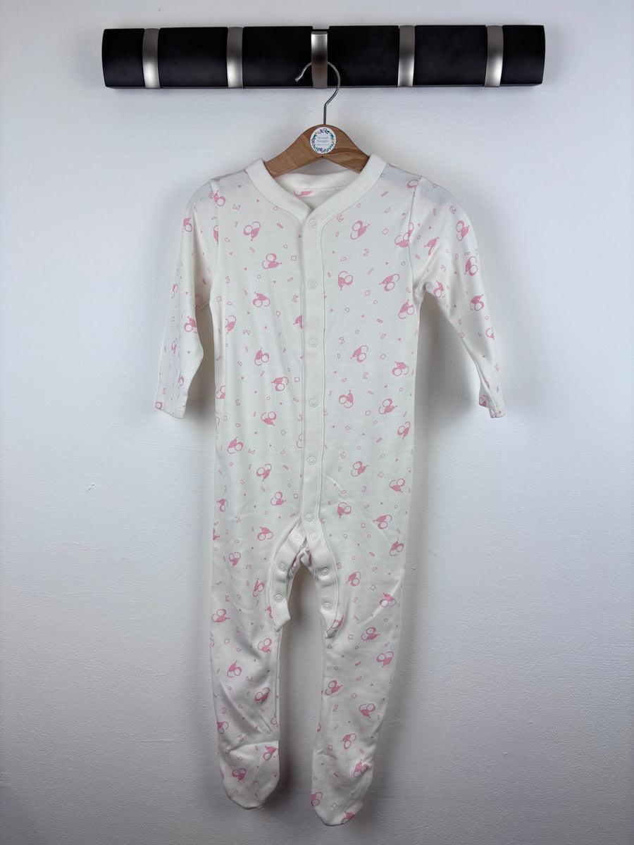 M&S Pink Print Sleepsuit 12-18 Months-Sleepsuits-Second Snuggle Preloved