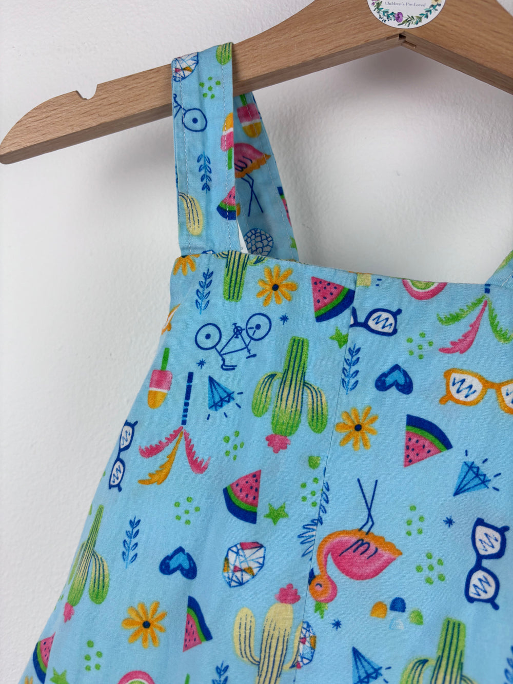Handmade Blue Cactus Print Dungarees 6-12 Months-Dungarees-Second Snuggle Preloved