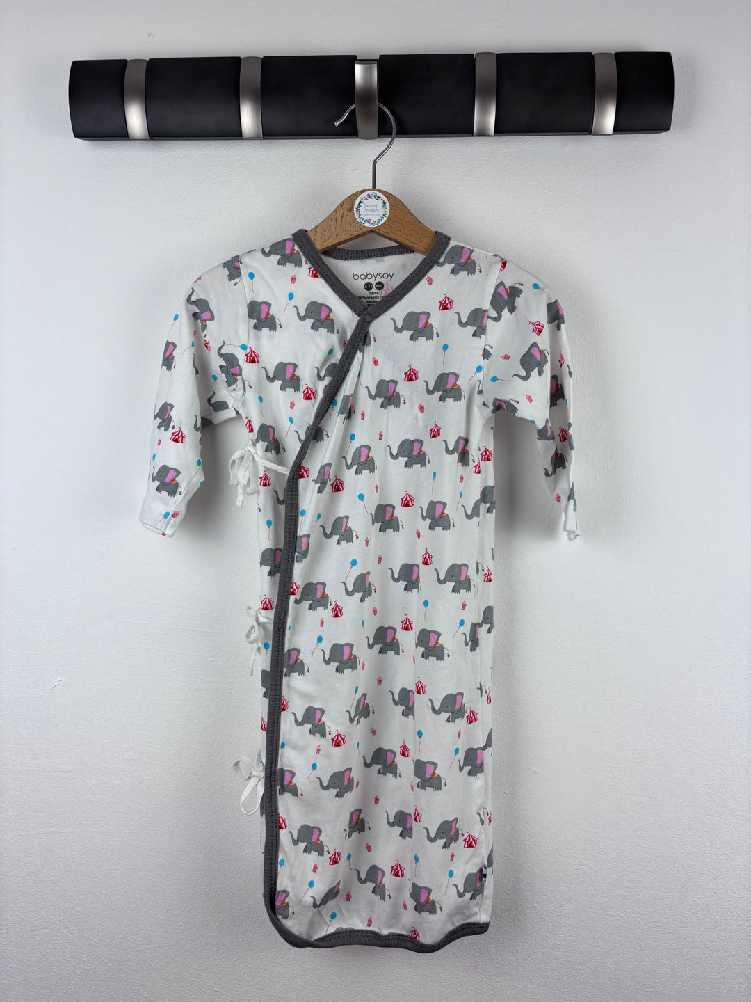 Babysoy White Elephant Kimono Gown 6-12 Months-Sleeping Bags-Second Snuggle Preloved