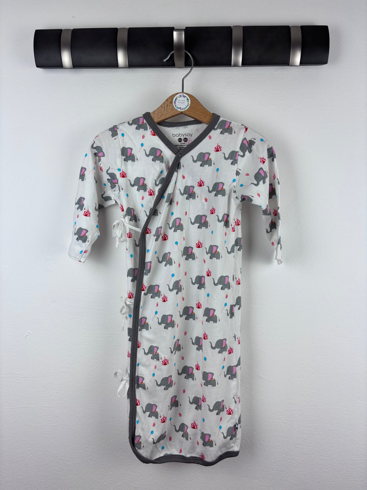 Babysoy White Elephant Kimono Gown 6-12 Months-Sleeping Bags-Second Snuggle Preloved