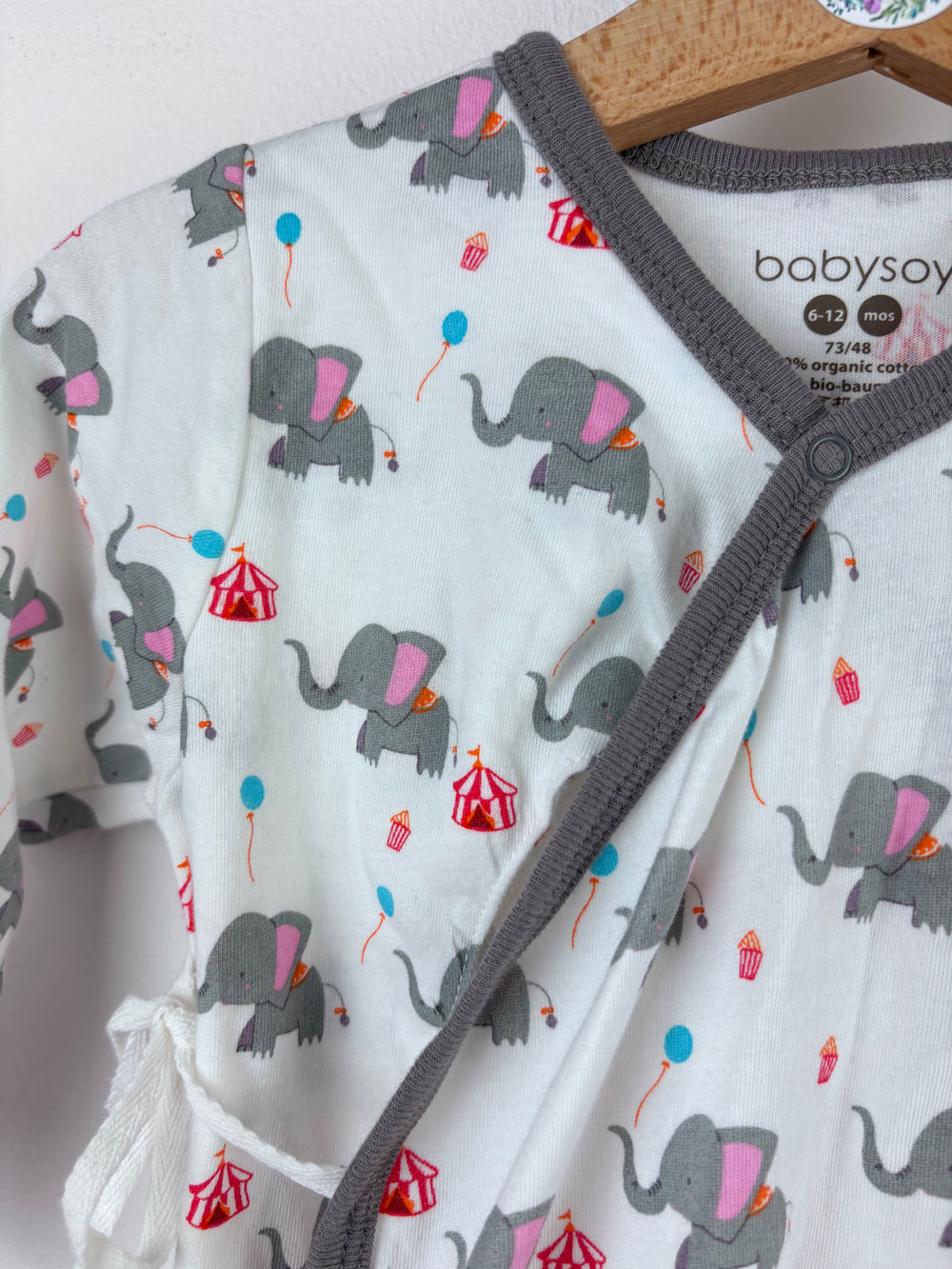 Babysoy White Elephant Kimono Gown 6-12 Months-Sleeping Bags-Second Snuggle Preloved