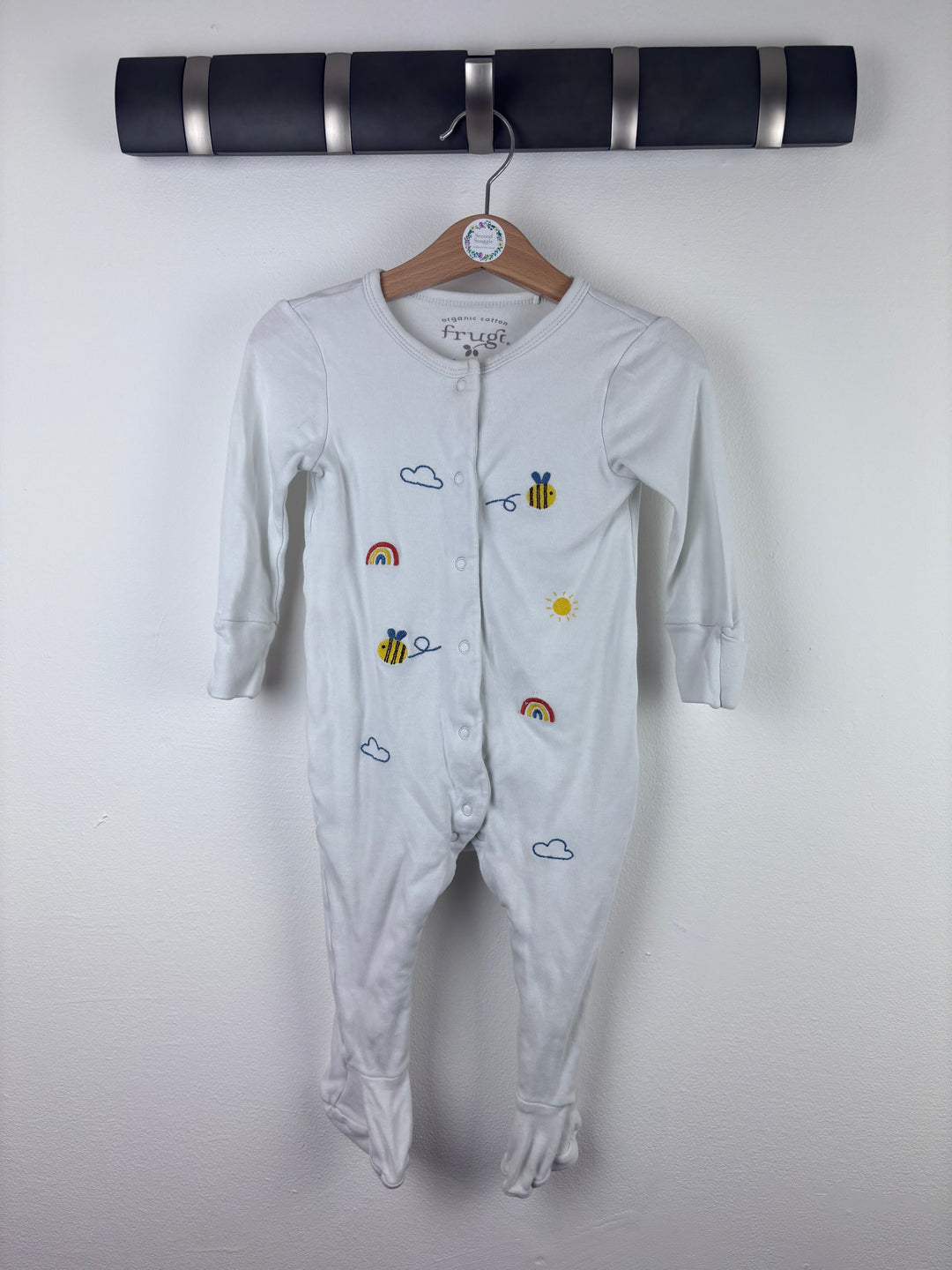 Frugi White Bee Rainbow Sleepsuit 9-12 Months-Sleepsuits-Second Snuggle Preloved