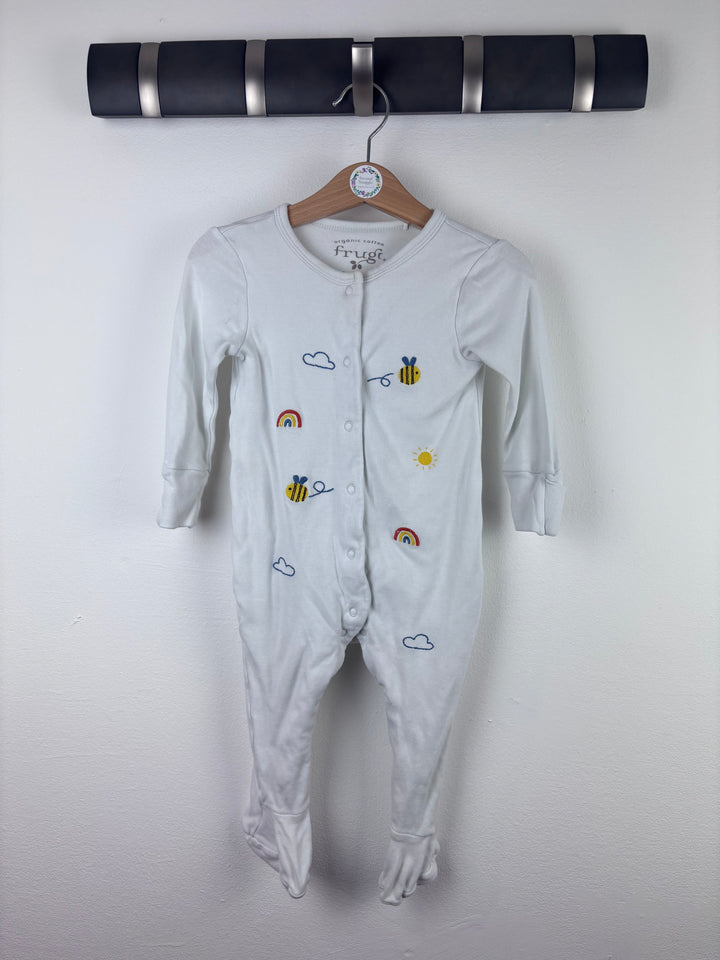 Frugi White Bee Rainbow Sleepsuit 9-12 Months-Sleepsuits-Second Snuggle Preloved