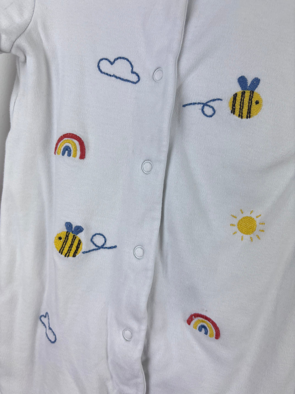 Frugi White Bee Rainbow Sleepsuit 9-12 Months-Sleepsuits-Second Snuggle Preloved