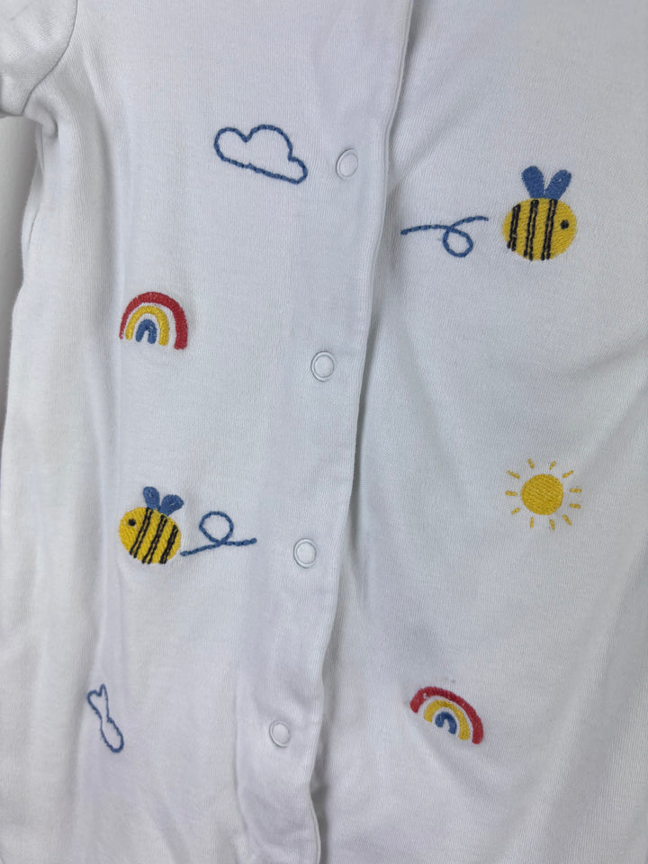 Frugi White Bee Rainbow Sleepsuit 9-12 Months-Sleepsuits-Second Snuggle Preloved