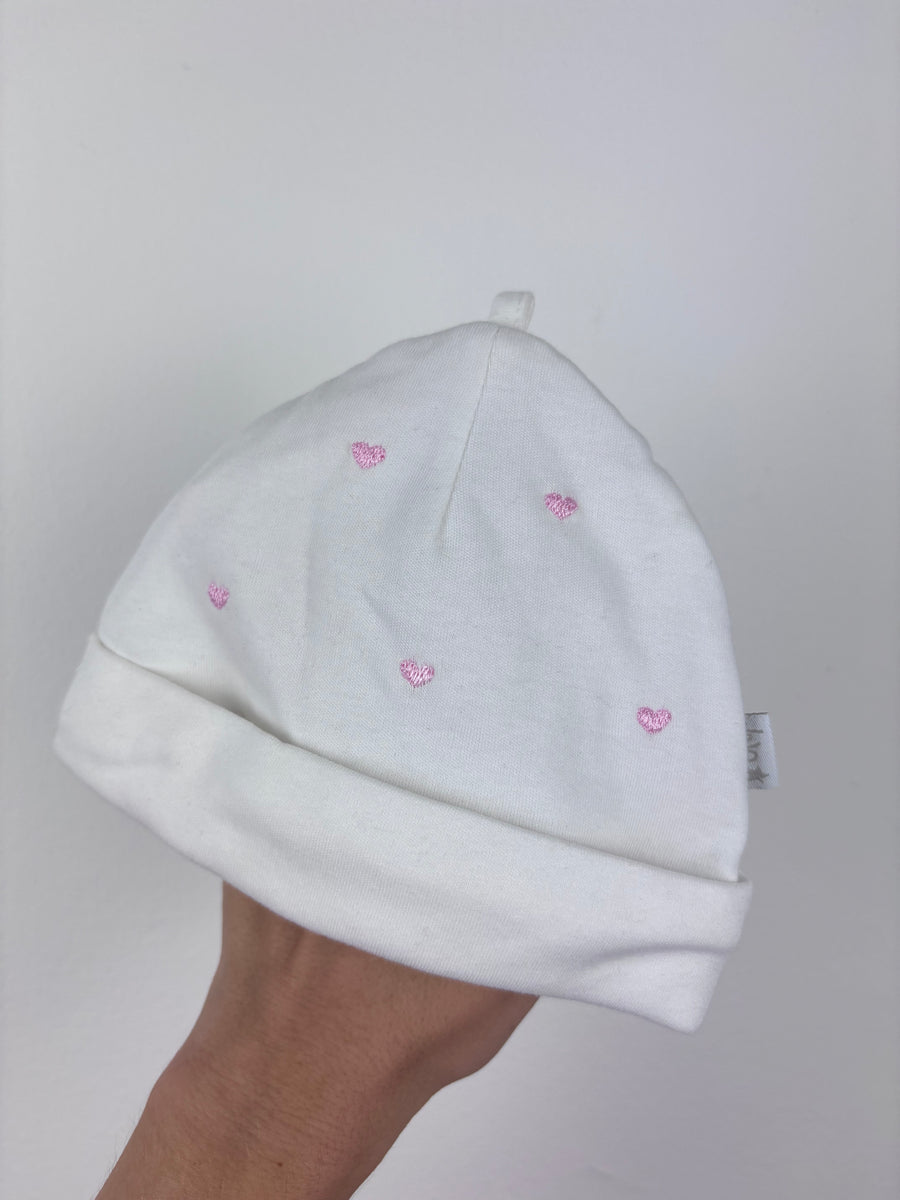 JoJo Maman Bebe White Heart Hat 3-6 Months-Hats-Second Snuggle Preloved