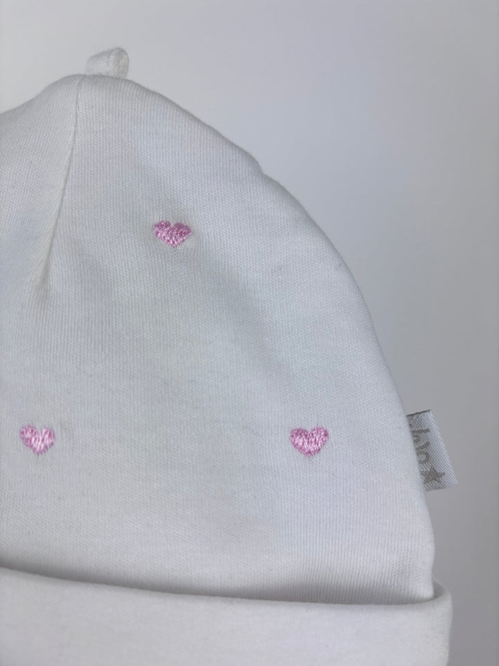 JoJo Maman Bebe White Heart Hat 3-6 Months-Hats-Second Snuggle Preloved