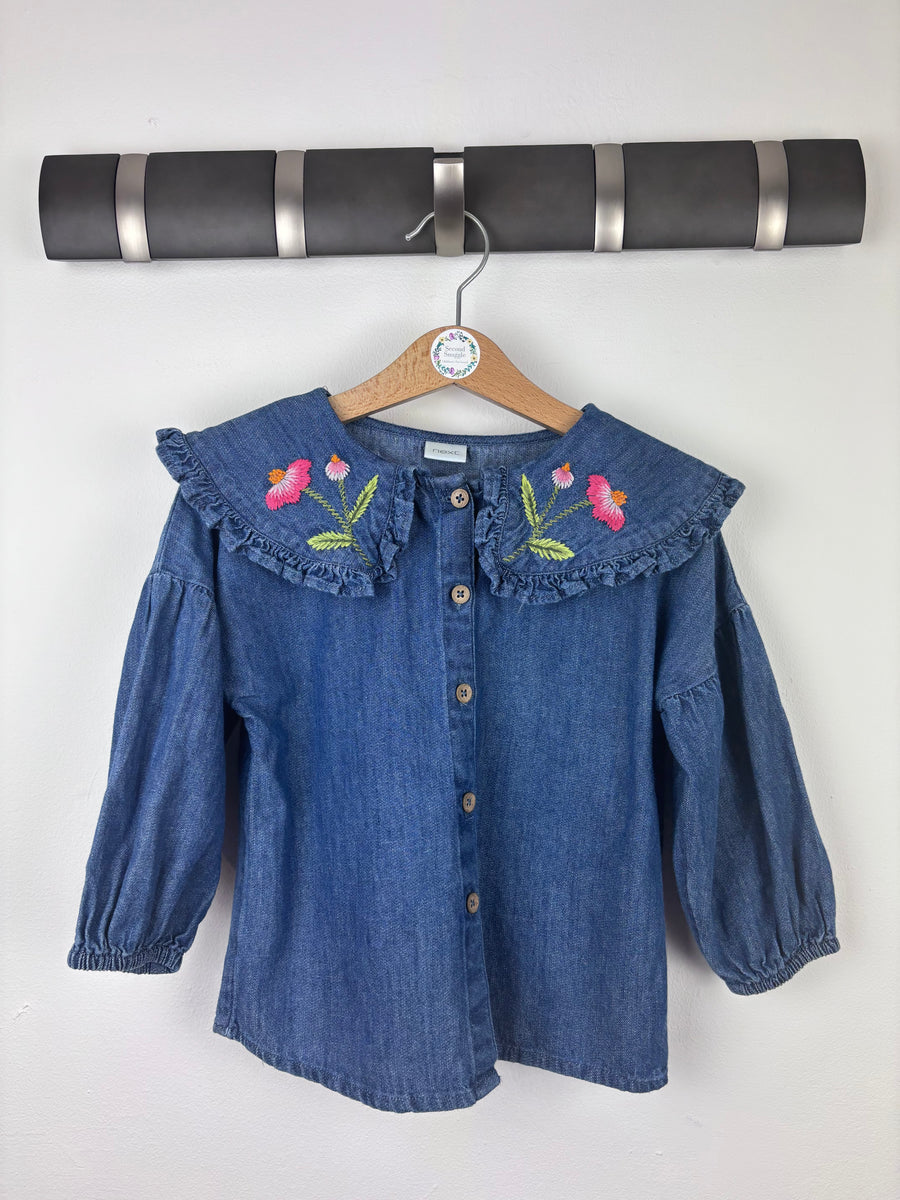 Next Denim Shirt With Floral Collar 3 Years-Tops-Second Snuggle Preloved