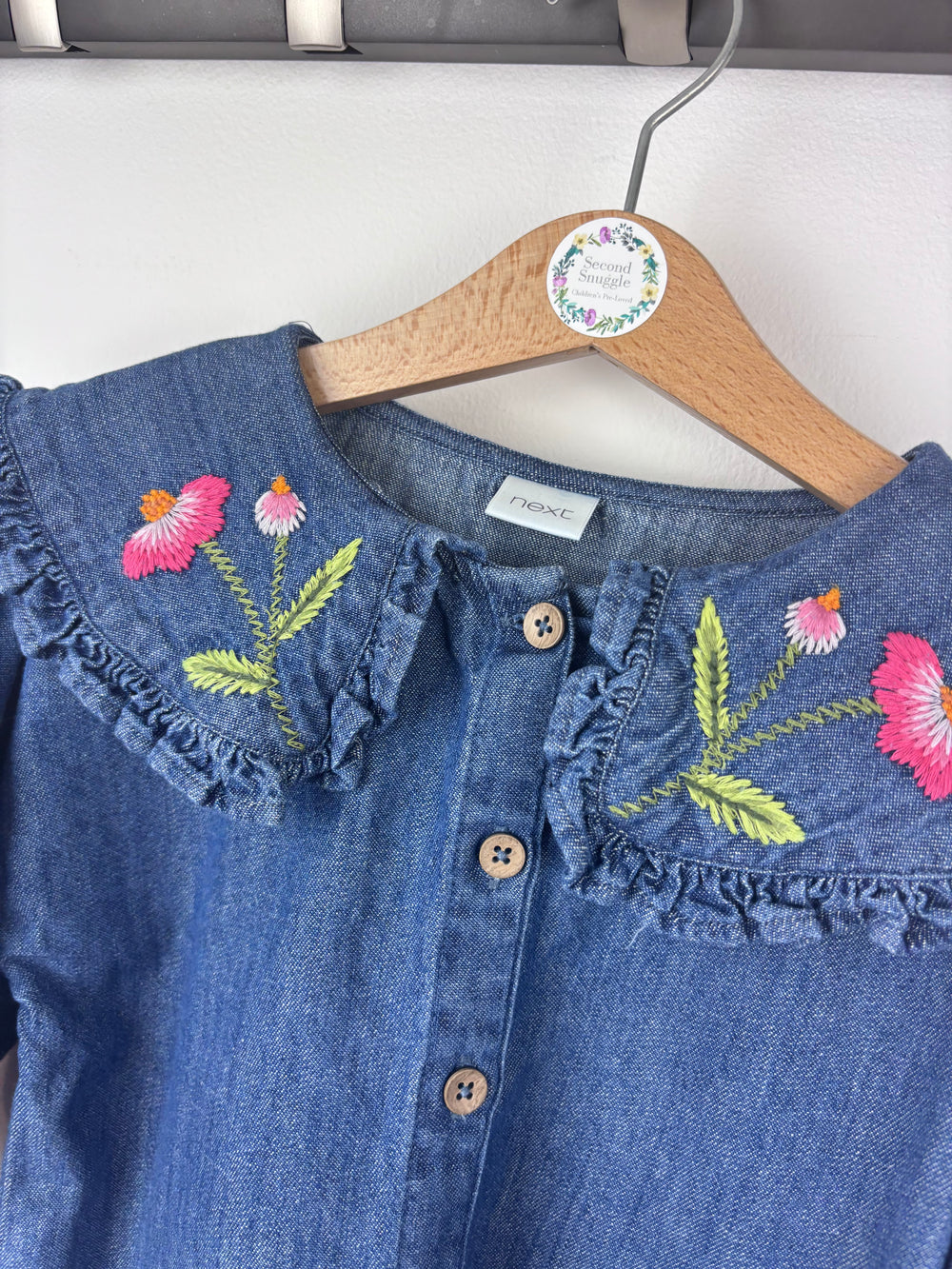 Next Denim Shirt With Floral Collar 3 Years-Tops-Second Snuggle Preloved
