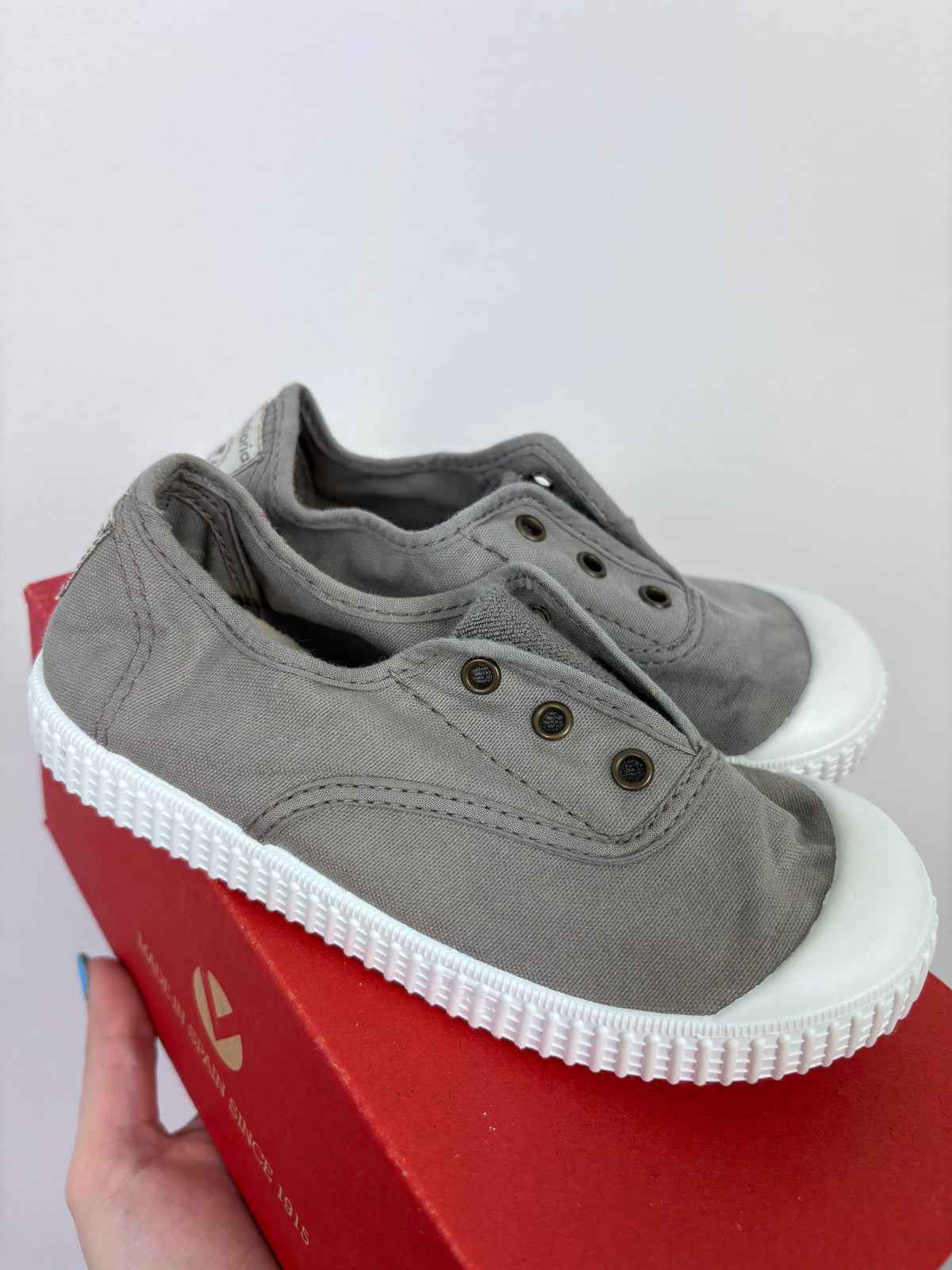 Victoria Light Grey Canvas Slip-On Plimsoll Trainers EU 29 UK 11-Shoes-Second Snuggle Preloved