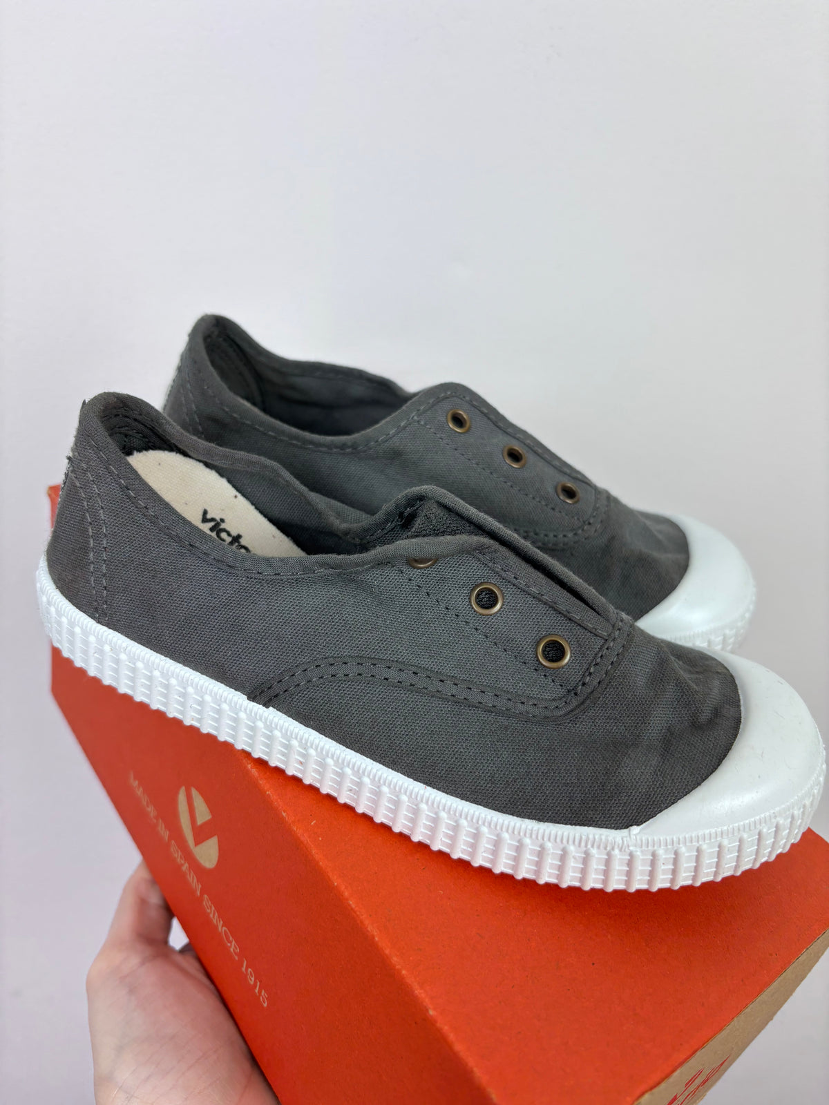 Victoria Grey Canvas Slip-On Plimsoll Trainers-Shoes-Second Snuggle Preloved