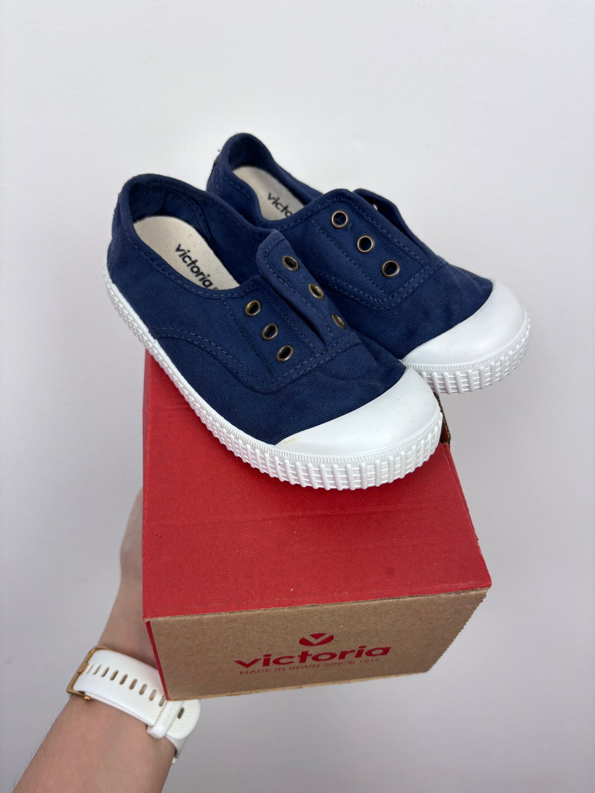 Victoria Marino Navy Blue Canvas Slip-On Plimsoll Trainers EU 35 UK 2-Shoes-Second Snuggle Preloved