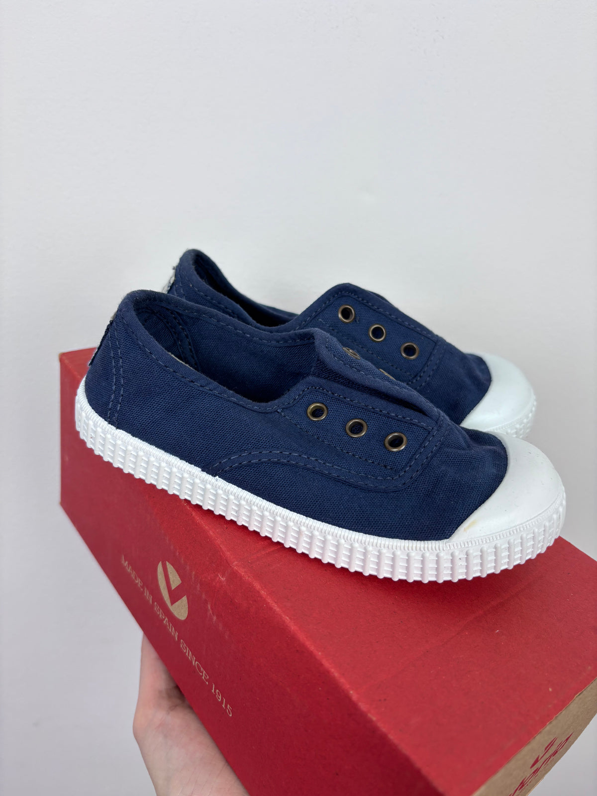 Victoria Marino Navy Blue Canvas Slip-On Plimsoll Trainers EU 35 UK 2-Shoes-Second Snuggle Preloved