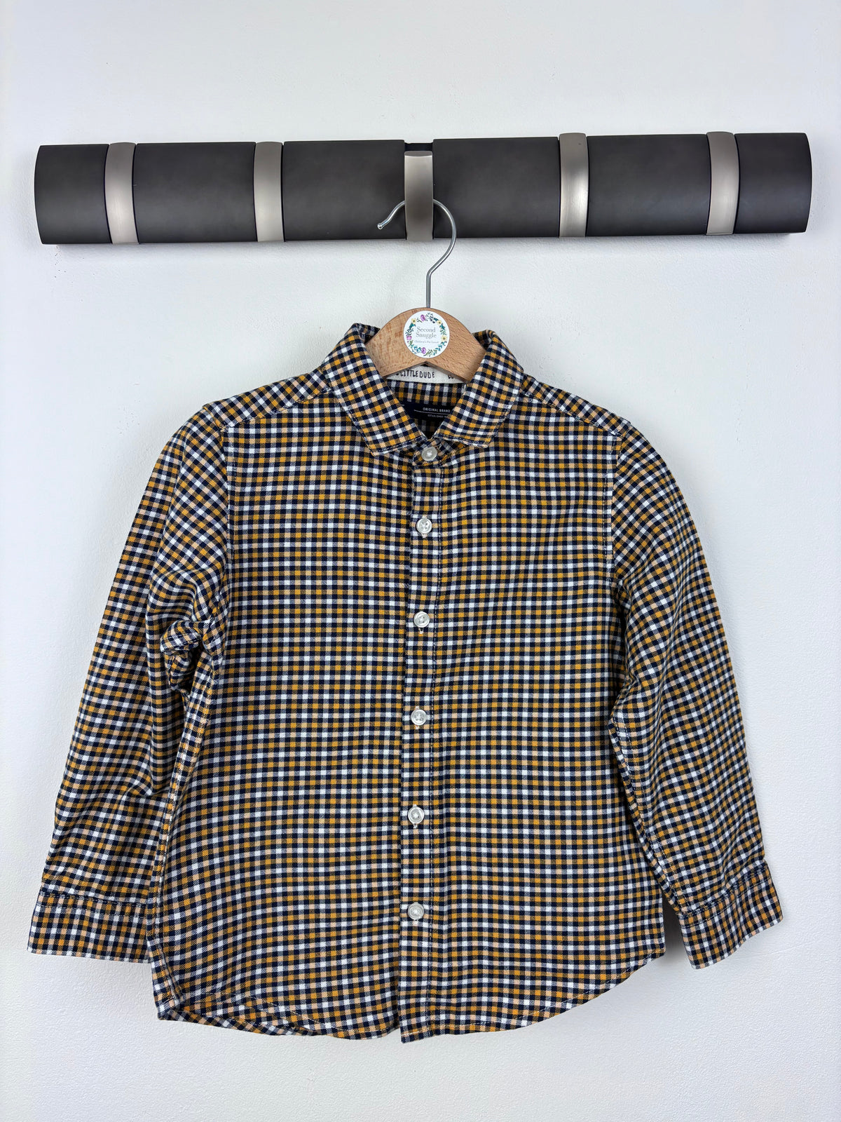 Next Navy Mustard Check Long Sleeve Shirt 3-4 Years-Shirts-Second Snuggle Preloved