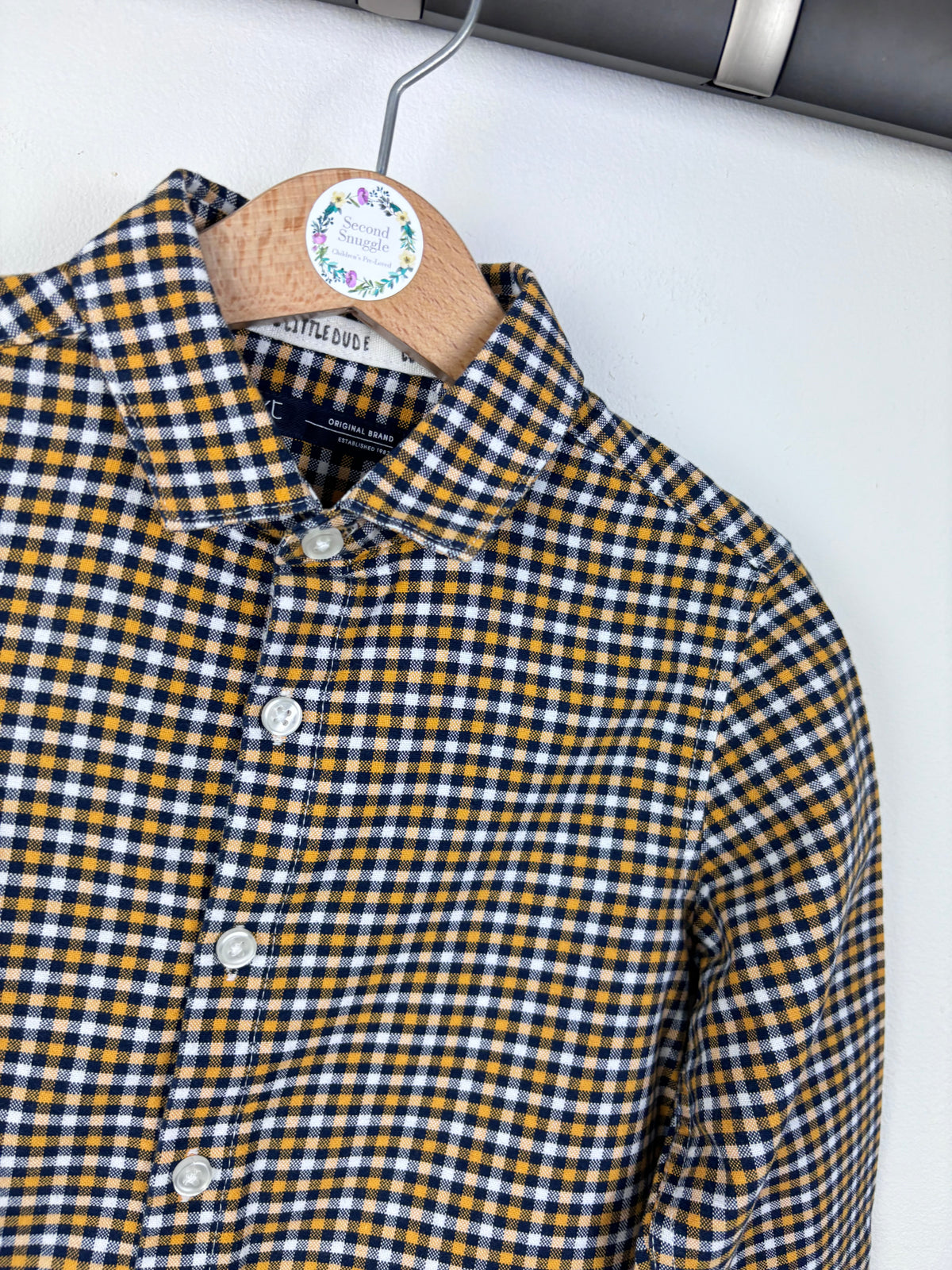 Next Navy Mustard Check Long Sleeve Shirt 3-4 Years-Shirts-Second Snuggle Preloved