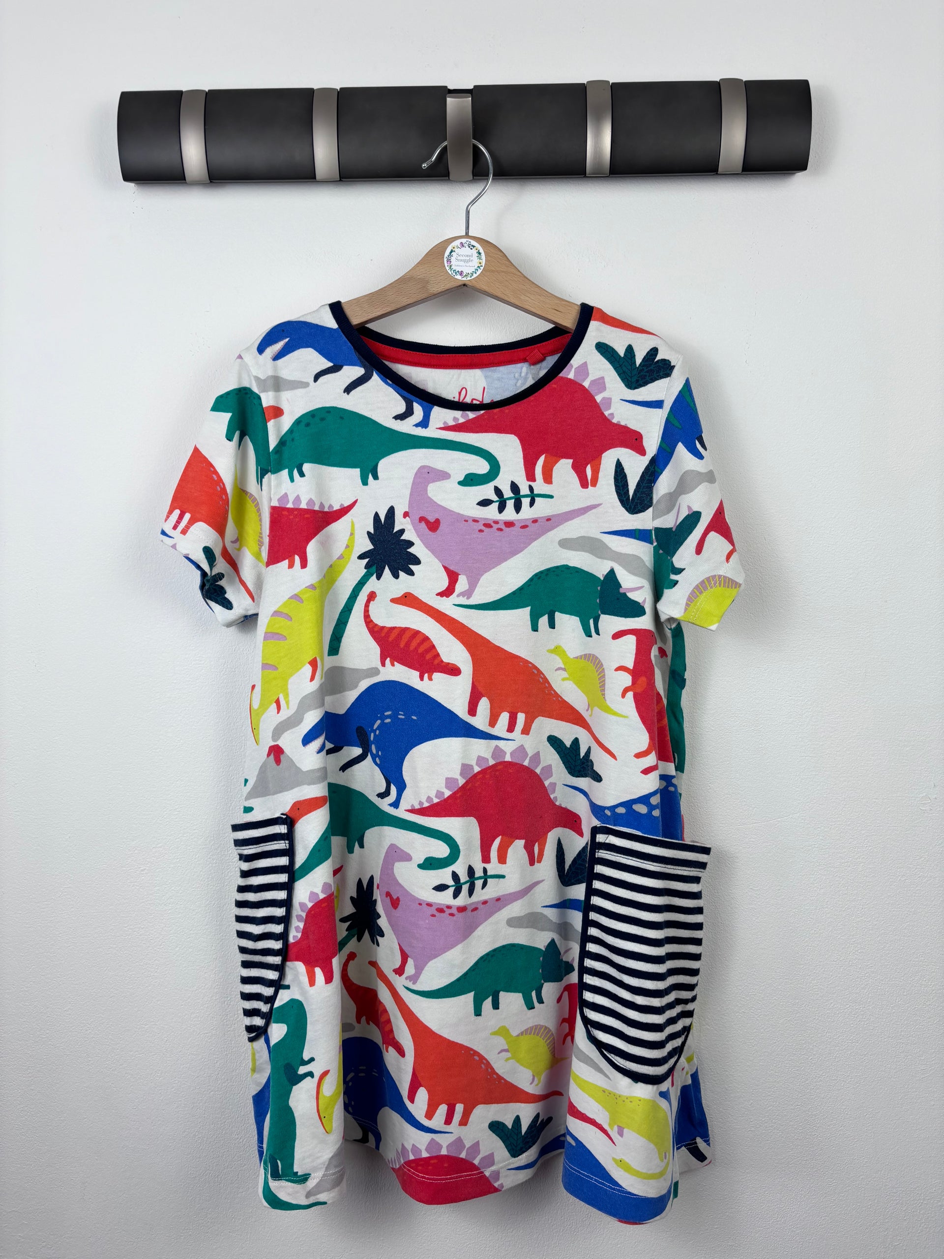 knee length dresses for ladies Girls Dinosaur Dress Dino Tunic | Striped Sleeve Blush Dress