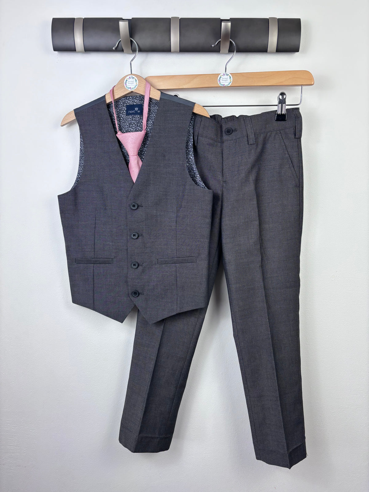 Next Grey Waistcoat Trousers and Tie Set 8 Years-Suits-Second Snuggle Preloved