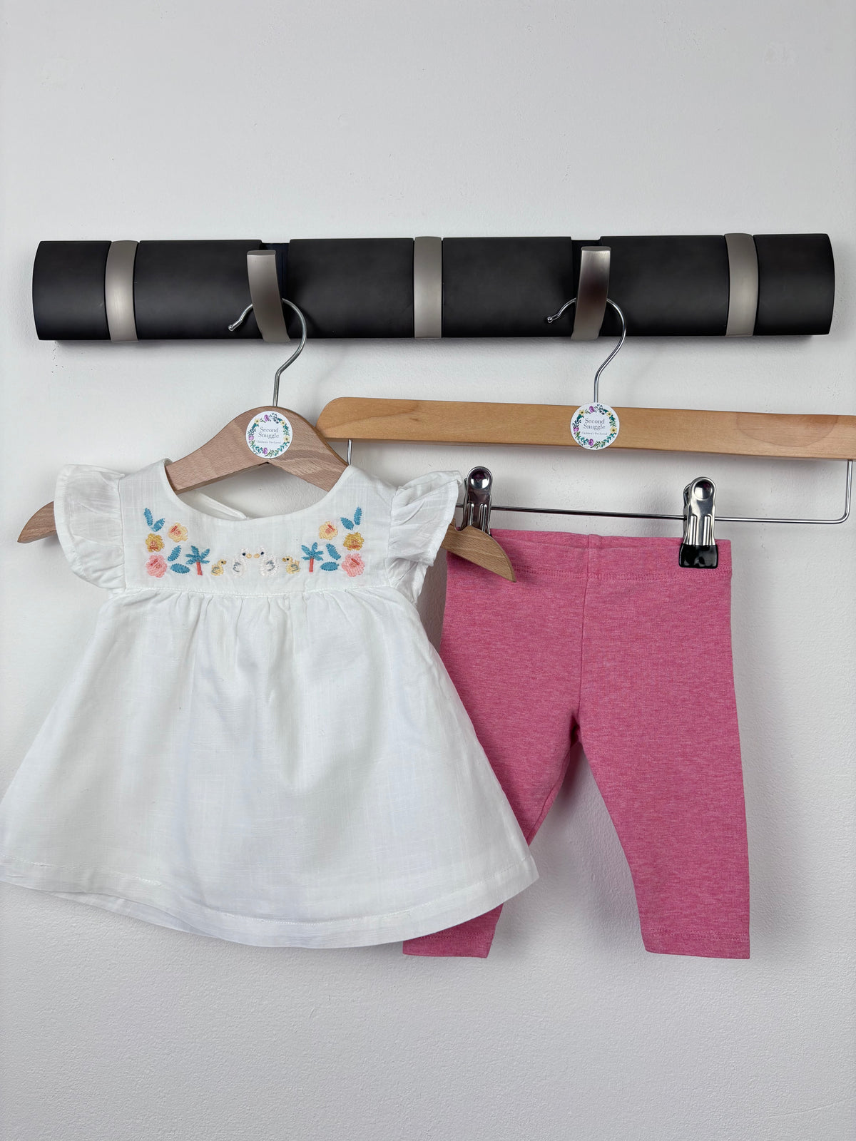 Next White Embroidered Top and Pink Leggings Set Up To 1 Month-Tops-Second Snuggle Preloved