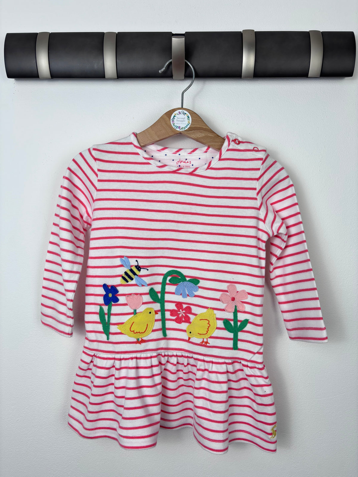 Joules Pink Stripe Chick & Flower Dress 12-18 Months-Dresses-Second Snuggle Preloved