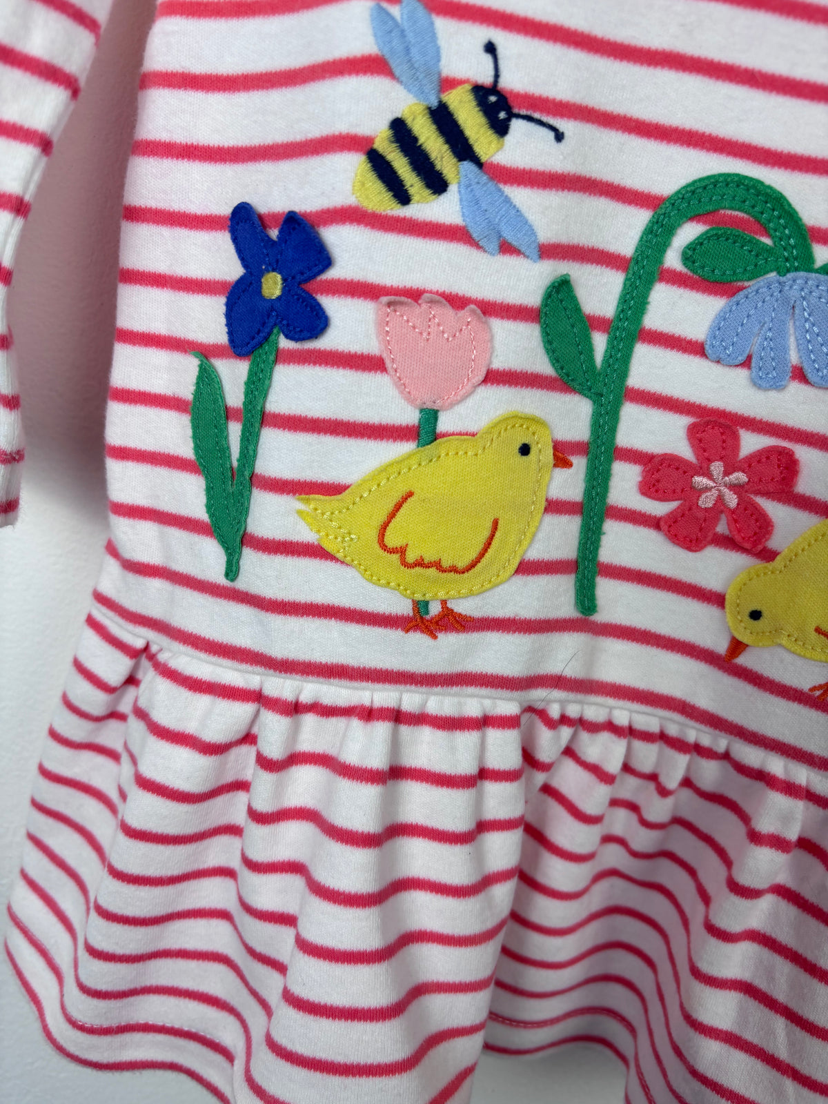 Joules Pink Stripe Chick & Flower Dress 12-18 Months-Dresses-Second Snuggle Preloved