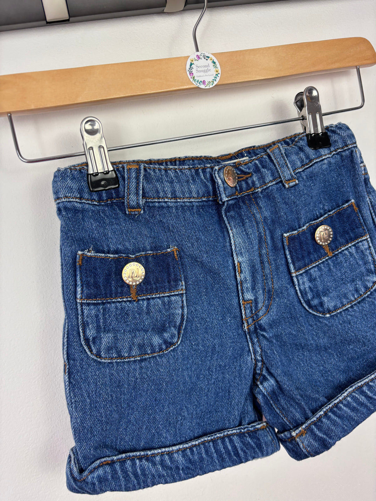 River Island Blue Denim Shorts Turn Up Hem 2-3 Years-Shorts-Second Snuggle Preloved