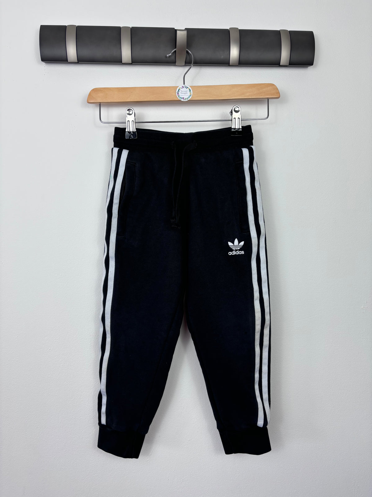 Adidas Black 3 Stripe Joggers Trefoil Logo 5-6 Years-Trousers-Second Snuggle Preloved