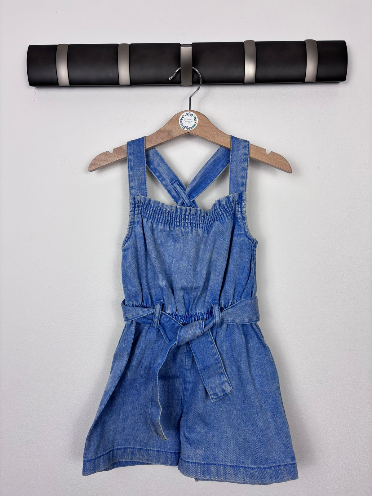 Next Blue Denim Tie Waist Playsuit 3 Years-Play Suits-Second Snuggle Preloved