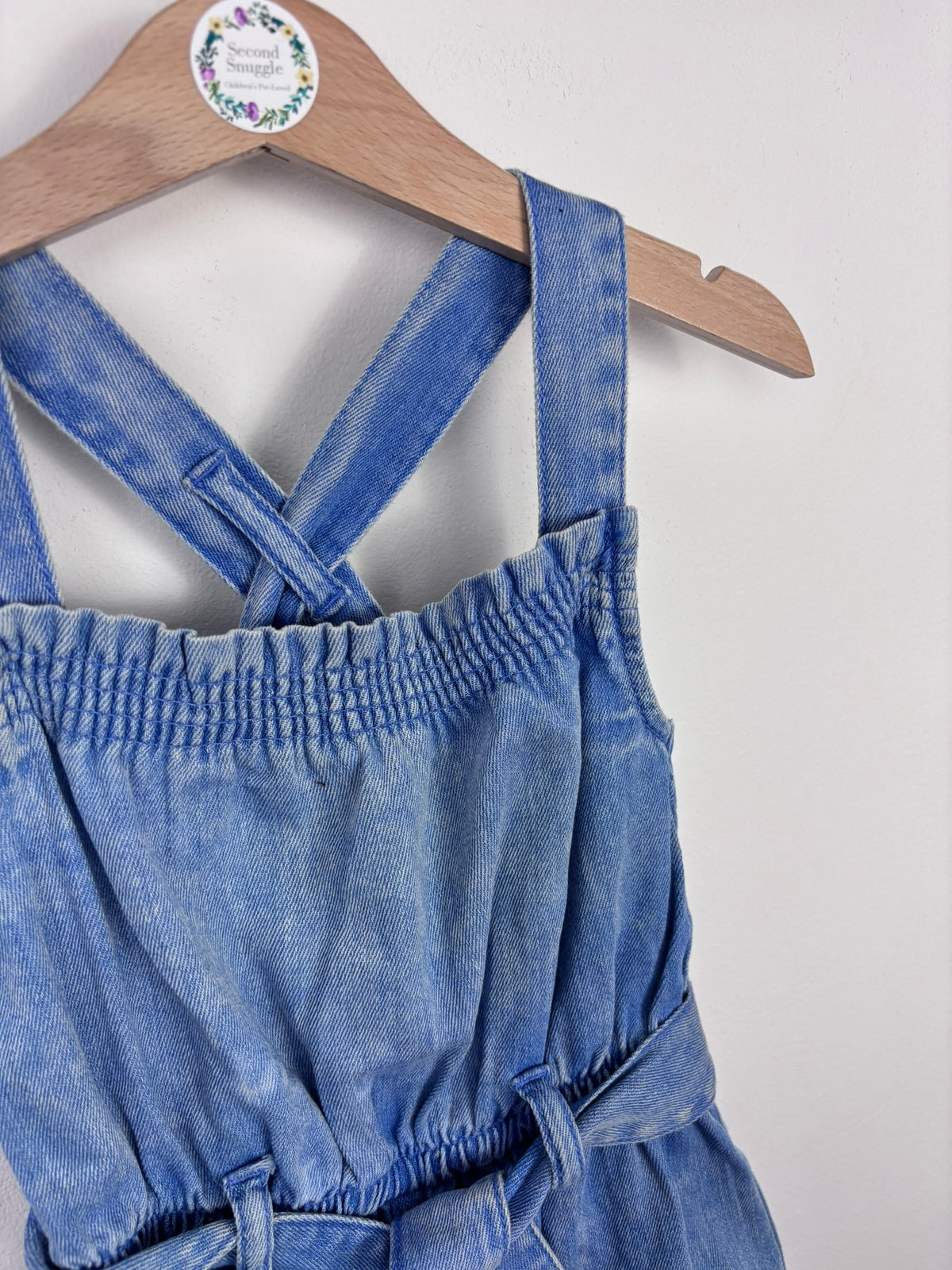 Next Blue Denim Tie Waist Playsuit 3 Years-Play Suits-Second Snuggle Preloved