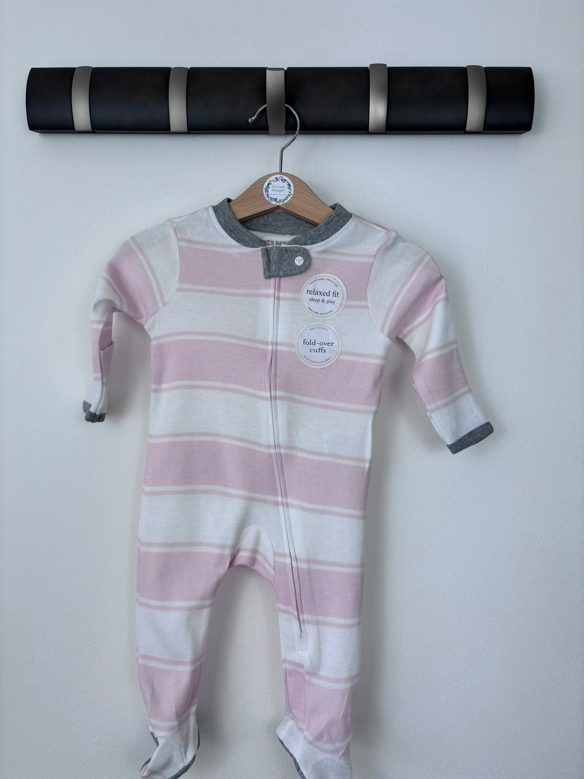 Burt’s Bees Pink & White Striped Zip Sleepsuit Newborn-Sleepsuits-Second Snuggle Preloved